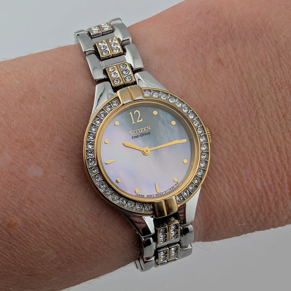 Citizen Stiletto Eco-Drive Diamond Bezel MOP Two-Tone Watch B023-S076382 23mm